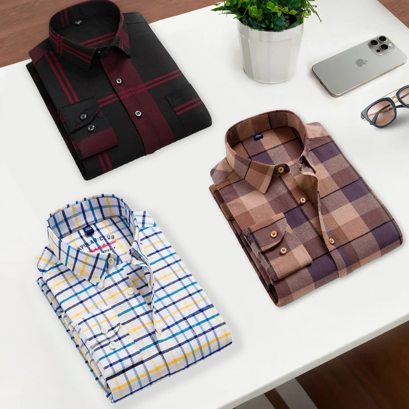 Men's Check Shirts Combo (YL+BWC+RB)